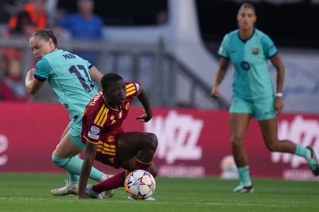 Roma™s Shukurat Oladipo during the Uefa Women™s Champions League soccer match between Roma and Barcellona at the Rome s Tre Fontane stadium, Italy - Wednesday September 30, 2026 - Soccer ( Photo by Alfredo Falcone LaPresse )  Copyright: xAlfredoxFalcone LaPressex