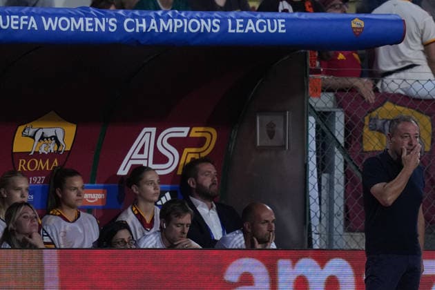 Roma™s head coach Gianpiero Piovani during the Uefa Women™s Champions League soccer match between Roma and Barcellona at the Rome s Tre Fontane stadium, Italy - Wednesday September 30, 2026 - Soccer ( Photo by Alfredo Falcone LaPresse )  Copyright: xAlfredoxFalcone LaPressex