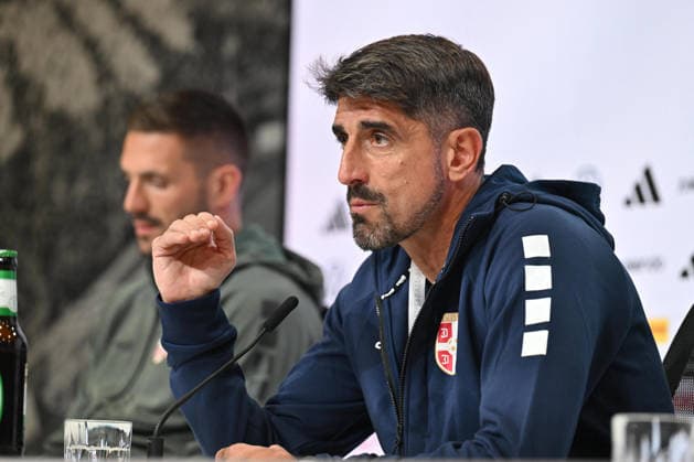 SERBIA press conference, PK, Pressekonferenz DUSAN TADIC and VELJKO PAUNOVIC coach of Serbia press conference at Allianz arena , Munich 01.10.2026 Foto: FOOTBALL, SERBIA, GERMANY, UEFA NATIONS LEAGUE, PRESS CONFEFERENCE Munich Allianz arena Germany Copyright: xMarkoxMetlas xMNxPressx