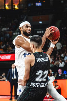 Armel Traore (ratiopharm ulm) and Konstantin Toshkov (Balkan Botevgrad) battle for the ball during the BKT EuroCup 2026 2027 match between ratiopharm ulm and Balkan Botevgrad at ratiopharm Arena on September 30, 2026 in Neu Ulm, Germany. (Photo by Harry Langer DeFodi Images) -