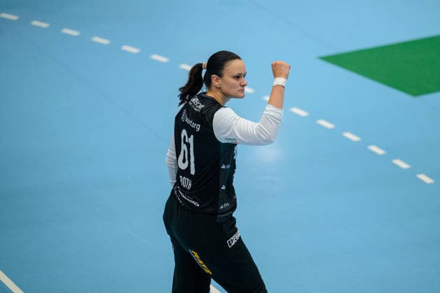 Nicole Roth (HSG Blomberg-Lippe, 61) Jubel zur Parade. GER, Thueringer HC gegen HSG Blomberg-Lippe, Handball, DHB-Pokal, Saison 2026 2027, 2. Runde, Mittwoch, 19.00 Uhr, 30.09.2026 GER, Thueringer HC gegen HSG Blomberg-Lippe, Handball, DHB-Pokal, Saison 2026 2027, 2. Runde, Mittwoch, 19.00 Uhr, 30.09.2026 Bad Langensalza Copyright: xMartinxHerbstx