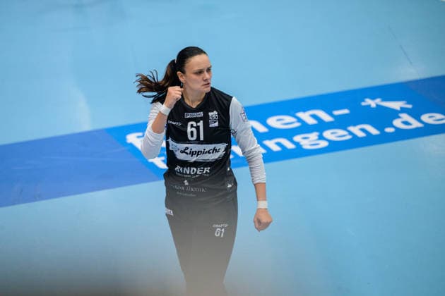 Nicole Roth (HSG Blomberg-Lippe, 61) Jubel zu Parade. GER, Thueringer HC gegen HSG Blomberg-Lippe, Handball, DHB-Pokal, Saison 2026 2027, 2. Runde, Mittwoch, 19.00 Uhr, 30.09.2026 GER, Thueringer HC gegen HSG Blomberg-Lippe, Handball, DHB-Pokal, Saison 2026 2027, 2. Runde, Mittwoch, 19.00 Uhr, 30.09.2026 Bad Langensalza Copyright: xMartinxHerbstx