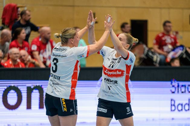 Laura Rueffieux (HSG Blomberg-Lippe, 03) und Alexia Hauf (HSG Blomberg-Lippe, 31) GER, Thueringer HC gegen HSG Blomberg-Lippe, Handball, DHB-Pokal, Saison 2026 2027, 2. Runde, Mittwoch, 19.00 Uhr, 30.09.2026 GER, Thueringer HC gegen HSG Blomberg-Lippe, Handball, DHB-Pokal, Saison 2026 2027, 2. Runde, Mittwoch, 19.00 Uhr, 30.09.2026 Bad Langensalza Copyright: xMartinxHerbstx