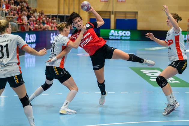 Jana Scheib (Thueringer HC, 20), Karolina Jurenczyk (HSG Blomberg-Lippe, 81), Nieke Kuehne (HSG Blomberg-Lippe, 09), Alexia Hauf (HSG Blomberg-Lippe, 31) GER, Thueringer HC gegen HSG Blomberg-Lippe, Handball, DHB-Pokal, Saison 2026 2027, 2. Runde, Mittwoch, 19.00 Uhr, 30.09.2026 GER, Thueringer HC gegen HSG Blomberg-Lippe, Handball, DHB-Pokal, Saison 2026 2027, 2. Runde, Mittwoch, 19.00 Uhr, 30.09.2026 Bad Langensalza Copyright: xMartinxHerbstx