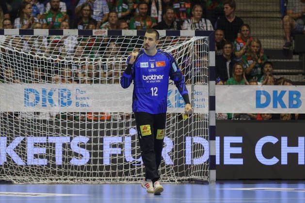 30.09.2026, xgox, Handball Opel HBL, SC Magdeburg - THW Kiel emspor, v.l. Matej Mandic (Magdeburg, 12) Jubelt ueber gehaltenen Ball, abgewehrt, gehalten, Torhueter Magdeburg