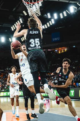 Adam Atamna (ratiopharm ulm) and Ivan Alipiev (Balkan Botevgrad) battle for the ball during the BKT EuroCup 2026 2027 match between ratiopharm ulm and Balkan Botevgrad at ratiopharm Arena on September 30, 2026 in Neu Ulm, Germany. (Photo by Harry Langer DeFodi Images) -