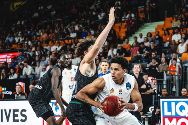 Ivan Spirov (Balkan Botevgrad) and Michael Rataj (ratiopharm ulm) battle for the ball during the BKT EuroCup 2026 2027 match between ratiopharm ulm and Balkan Botevgrad at ratiopharm Arena on September 30, 2026 in Neu Ulm, Germany. (Photo by Harry Langer DeFodi Images) -