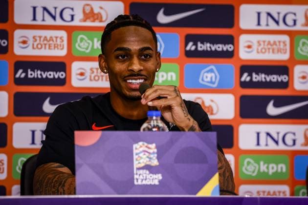 THESSALONIKI , 30-09-2026 , Toumba Stadium , season 2026 2027 , UEFA Nations League football , Picture shows Netherlands player Crysencio Summerville during the press conference, PK, Pressekonferenz md-1 Press conference Netherlands in Thessaloniki  x207759935x Copyright: