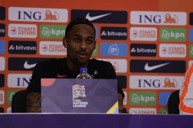 THESSALONIKI , 30-09-2026 , Toumba Stadium , season 2026 2027 , UEFA Nations League football , Picture shows Netherlands player Crysencio Summerville during the press conference, PK, Pressekonferenz md-1 Press conference Netherlands in Thessaloniki  x207759939x Copyright: