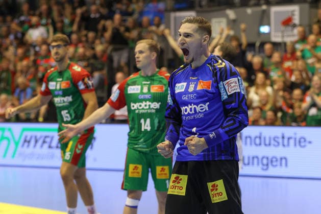 30.09.2026, xgox, Handball Opel HBL, SC Magdeburg - THW Kiel emspor, v.l. Dominik Kuzmanovic (Magdeburg, 1) Jubelt ueber gehaltenen Ball, abgewehrt, gehalten, Torhueter Magdeburg
