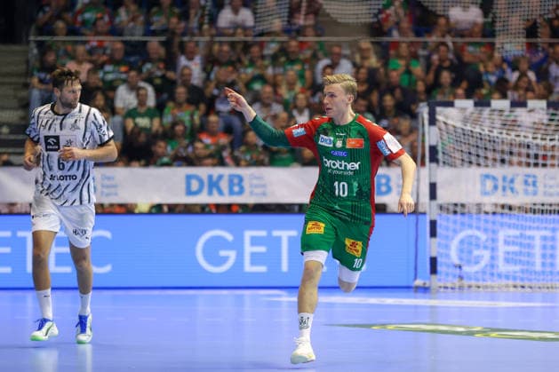 30.09.2026, xgox, Handball Opel HBL, SC Magdeburg - THW Kiel emspor, v.l. Gisli Thorgeir Kristjansson (Magdeburg, 10) Jubel, Torjubel, jubelt ueber das Tor, celebrate the goal, celebration Magdeburg