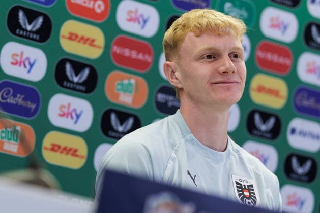 SOCCER - NL, IRL vs AUT DUBLIN,IRELAND,30.SEP.26 - SOCCER - UEFA Nations League, OEFB international match, Länderspiel, Nationalmannschaft Ireland vs Austria, preview, press conference, PK, Pressekonferenz team AUT. Image shows Nicolas Seiwald (AUT). GEPAxpictures xArminxRauthner