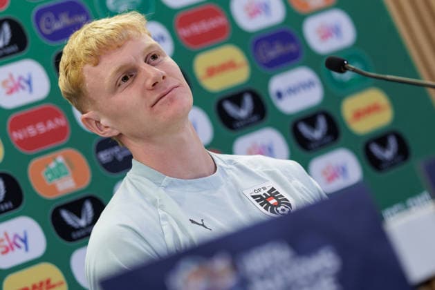 SOCCER - NL, IRL vs AUT DUBLIN,IRELAND,30.SEP.26 - SOCCER - UEFA Nations League, OEFB international match, Länderspiel, Nationalmannschaft Ireland vs Austria, preview, press conference, PK, Pressekonferenz team AUT. Image shows Nicolas Seiwald (AUT). GEPAxpictures xArminxRauthner