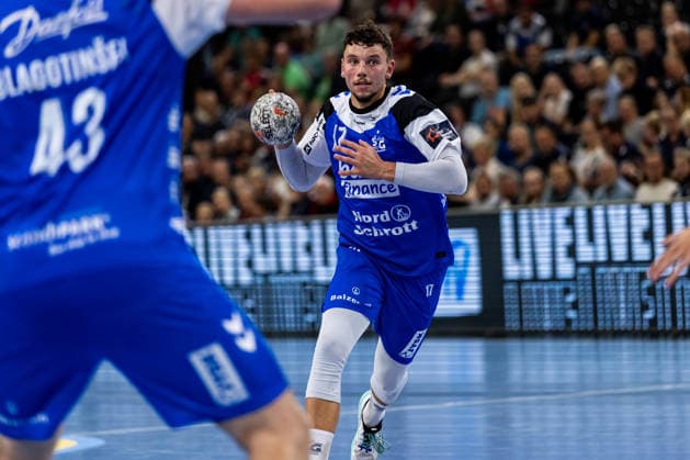 FLENSBURG, GERMANY - SEPTEMBER 30: Marko Grgic (SG Flensburg-Handewitt, 17) in attack during the EHF European League match between SG Flensburg-Handewitt vs Fraikin BM. Granollers at GGW Arena on matchday 1 of the Group Matches Group E on September 30, 2026 in Flensburg, Germany. Schleswig-Holstein Germany Copyright: xMarioxM.xKobergx