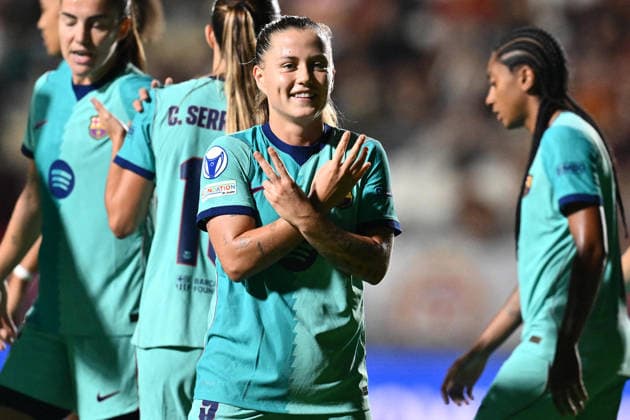 SOCCER - Women s Champions League - AS Roma vs. FC Barcelona, Barca Photo by IPA ABACAPRESS.COM89151538 - Claudia Pina of F.C. Barcelona celebrates after scoring the goal that made the score 0-3 during Matchday 2 of the 2026 27 UEFA Women s Champions League group stage, a soccer match between A.S. Roma and FC Barcelona at Tre Fontane Stadium on September 30, 2026, in Rome, Italy. Rome Italy  Copyright: xIPAxSport ABACAx