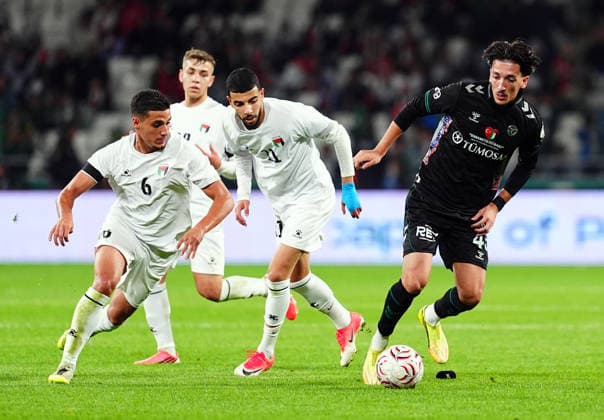 Konyaspor v Palestine - Friendly KONYA, TURKIYE - SEPTEMBER 30: Mustafa Samer Ramdan of Palestine in action against Emir Bars of Konyaspor during a friendly match between Konyaspor and the Palestine National Football Team as part of Palestine Day events at Konya Metropolitan Municipality Stadium in Konya, Turkiye on September 30, 2026. Evrim Aydin Anadolu Konya Turkey. Editorial use only. Please get in touch for any other usage.  Copyright: x2026xAnadoluxEvrimxAydinx