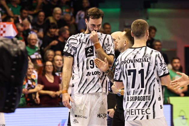 Hendrik Pekeler (THW Kiel,61) und Elias Ellefsen A Skipagotu (THW Kiel,71) - Handball Bundesliga Saison 2026-2027 SC Magdeburg vs. THW Kiel in der GETEC Arena in Magdeburg - Aktion,Handball,Deutschland,30.09.2026