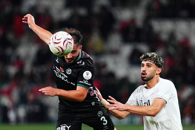 Konyaspor v Palestine - Friendly KONYA, TURKIYE - SEPTEMBER 30: Arif Bosluk of Konyaspor in action against Mahmoud Bakir of the Palestine National Football Team during a friendly match as part of Palestine Day events at Konya Metropolitan Municipality Stadium in Konya, Turkiye on September 30, 2026. Evrim Aydin Anadolu Konya Turkey. Editorial use only. Please get in touch for any other usage.  Copyright: x2026xAnadoluxEvrimxAydinx