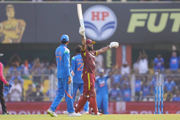 India v West Indies - ODI Series 2026 John Campbell of the West Indies celebrates after scoring a century during the second one day international (ODI) cricket match between India and the West Indies at Barsapara Cricket Stadium in Guwahati, India, on September 30, 2026. Guwahati Assam India  Copyright: xShubhajitxRoyxKarmakarx originalFilename:roykarmakar-2ndodicr260930_npijE.jpg
