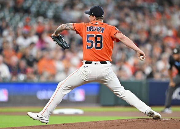 Houston Astros pitcher starting Hunter Brown (58) throws against the Chicago White Sox in the first inning of an MLB, Baseball Herren, USA American League Wild Card game at Daikin Park in Houston, Texas, on Wednesday, September 30, 2026.  HOU20260930703 MARIAxLYSAKER