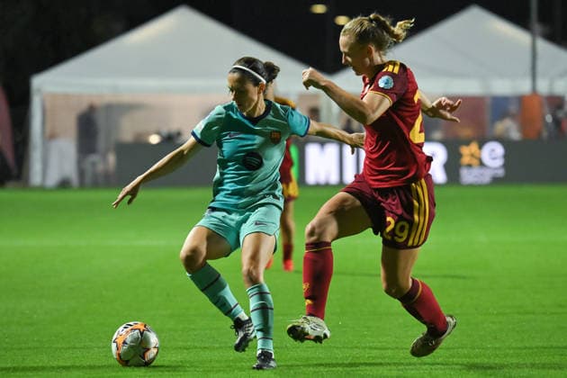 Soccer, Woman champions league 2026-2027 , AS Roma Women v Barcelona woman Aitana Bonmati of Barcelona woman,Annalena Rieke of AS Roma Women during the Women™s Champions League match between Roma Women v Barcelona woman at Tre Fontane stadium in Rome, Italy, September 30th, 2026 Imago-Images Emmefoto Copyright: xImago-Images Emmefotox