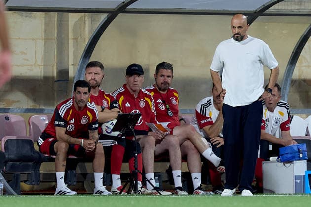 Antonio Da Silva, head coach of Germany looks on during the UEFA Under-21 Championship 2027, qualifying round Group F match between Malta and Germany at the Centenary Stadium, in Ta Qali, Malta, on 30 September, 2026. UEFA Under 21 Championship 2027 Qualifying; Under 21 Qualifying;