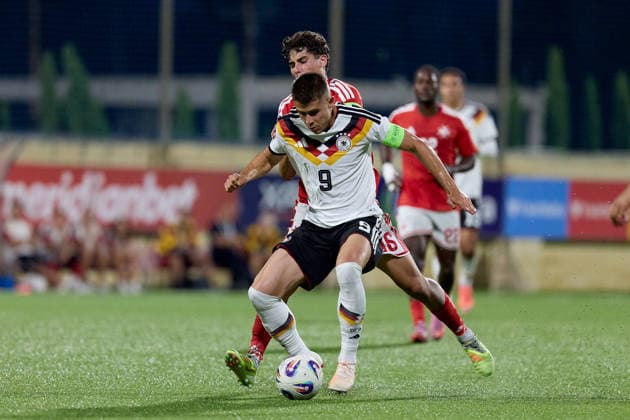 Nicolo Tresoldi of Germany is in action during the UEFA Under-21 Championship 2027, qualifying round Group F match between Malta and Germany at the Centenary Stadium, in Ta Qali, Malta, on 30 September, 2026. UEFA Under 21 Championship 2027 Qualifying; Under 21 Qualifying;