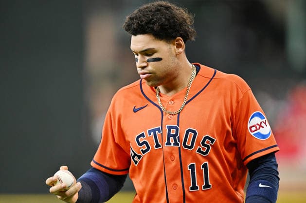 Houston Astros right fielder Cam Smith (11) reacts after catching a fly ball from Chicago White Sox Braden Montgomery in the eighth inning of an MLB, Baseball Herren, USA American League Wild Card game at Daikin Park in Houston, Texas, on Wednesday, September 30, 2026.  HOU20260930743 MARIAxLYSAKER