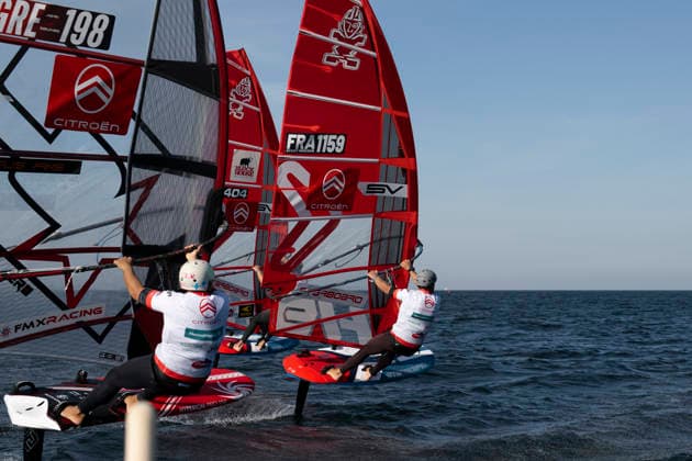PWA - Citroen - World Windsurfing Tour Sylt 2026 - Tag 5 - Slalom Foil Men; Sylt Westerland, 30.09.2026 Benoit Merceur (Slalom Foil Men, France, FRA-1159); Fabian Wolf (Slalom Foil Men, Germany, GER-404); PWA - Citroen - World Windsurfing Tour Sylt 2026 - Tag 5 - Slalom Foil Men am 30.09.2026 vor dem Brandenburger Strand - Motorboot auf Sylt Westerland (Deutschland). Copyright: xBEAUTIFULxSPORTS AndreasxDickx