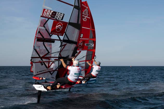 PWA - Citroen - World Windsurfing Tour Sylt 2026 - Tag 5 - Slalom Foil Men; Sylt Westerland, 30.09.2026 John Soukos (Slalom Foil Men, Greece, GRE-198); Jordy Vonk (Slalom Foil Men, Netherlands, NED-69); PWA - Citroen - World Windsurfing Tour Sylt 2026 - Tag 5 - Slalom Foil Men am 30.09.2026 vor dem Brandenburger Strand - Motorboot auf Sylt Westerland (Deutschland). Copyright: xBEAUTIFULxSPORTS AndreasxDickx