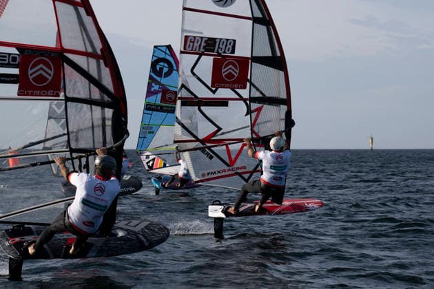 PWA - Citroen - World Windsurfing Tour Sylt 2026 - Tag 5 - Slalom Foil Men; Sylt Westerland, 30.09.2026 John Soukos (Slalom Foil Men, Greece, GRE-198); Alexis Mathis (Slalom Foil Men, France, FRA-997); PWA - Citroen - World Windsurfing Tour Sylt 2026 - Tag 5 - Slalom Foil Men am 30.09.2026 vor dem Brandenburger Strand - Motorboot auf Sylt Westerland (Deutschland). Copyright: xBEAUTIFULxSPORTS AndreasxDickx