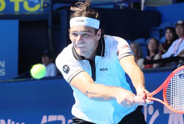 October 1, 2026, Tokyo, Japan - Taylor Fritz of the United States returns the ball against Jaumu Munar of Spain during the first round match of the Japan Open tennis championship at the Ariake Colosseum in Tokyo on Thursday, October 1, 2026. (photo by Yoshio Tsunoda AFLO) Noxthirdxpartyxsales  0868287392st YoshioxTsunodax