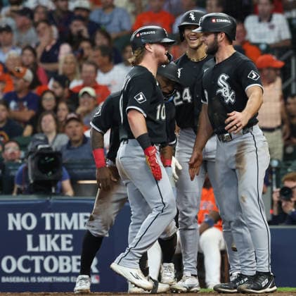 September 30, 2026, Houston, Tx, USA: The Chicago White Sox Chase Meidroth (10) is congratulated by teammates after hitting a three-run home run in the sixth inning against the Houston Astros in Game 2 of an N.L. Wild Card series at Daikin Park on Wednesday, Sept. 30, 2026, in Houston. Sports News - September 30, 2026  - ZUMAm67_ 0868274831st Copyright: xJohnxJ.xKimx