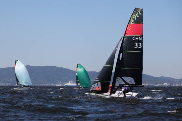 (261001) -- GAMAGORI, Oct. 1, 2026 -- Liu Tian and Wen Zaiding of China compete during the Men s Skiff Opening Series Race of Sailing at the 20th Asian Games Aichi-Nagoya 2026 in Gamagori of Aichi Prefecture, Japan, Oct. 1, 2026. ) (SP)JAPAN-GAMAGORI-ASIAN GAMES-SAILING-MEN S SKIFF DengxHua 