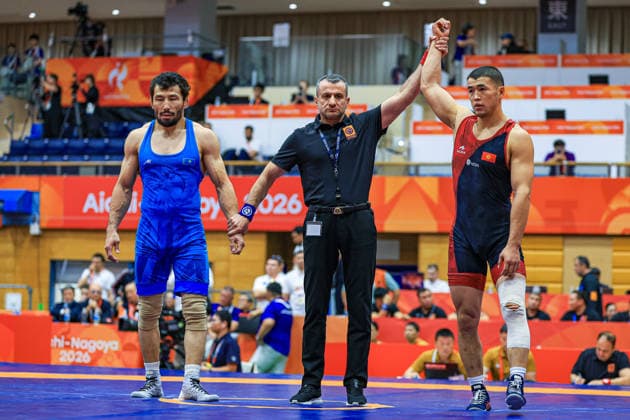 Asian Games 77kg GR - Akzhol Makhmudov (KGZ) df. Demeu Zhadrayev (KAZ) Copyright: xAmirrezaxAliasgarix