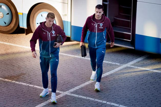 Denmark Nations League Ronaldo Cristiano Ronaldo and Diogo Dalot arrive at Parken Stadium prior to the Nations League match against Denmark in Copenhagen, Denmark, Wednesday, September 30, 2026. (Photo: Liselotte Sabroe Ritzau Scanpix) , Copenhagen Denmark Copyright: Ritzau Scanpix LiselottexSabroex spdk20260930-183440-L