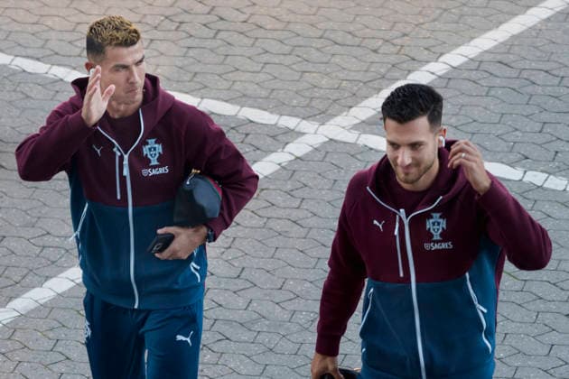 Denmark Nations League Ronaldo Cristiano Ronaldo and Diogo Dalot arrive at Parken Stadium prior to the Nations League match against Denmark in Copenhagen, Denmark, Wednesday, September 30, 2026. (Photo: Liselotte Sabroe Ritzau Scanpix) , Copenhagen Denmark Copyright: Ritzau Scanpix LiselottexSabroex spdk20261001-092748-L