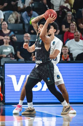 Darnell Edge (Balkan Botevgrad) and Adam Atamna (ratiopharm ulm) battle for the ball during the BKT EuroCup 2026 2027 match between ratiopharm ulm and Balkan Botevgrad at ratiopharm Arena on September 30, 2026 in Neu Ulm, Germany. (Photo by Harry Langer DeFodi Images) -