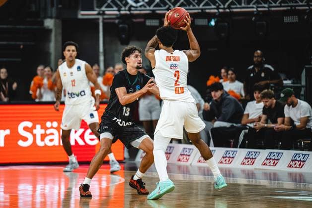 Javante McCoy (Balkan Botevgrad) and Ibi Watson (ratiopharm ulm) battle for the ball during the BKT EuroCup 2026 2027 match between ratiopharm ulm and Balkan Botevgrad at ratiopharm Arena on September 30, 2026 in Neu Ulm, Germany. (Photo by Harry Langer DeFodi Images) -