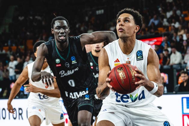 Wena David Okwera (Balkan Botevgrad) and Michael Rataj (ratiopharm ulm) battle for the ball during the BKT EuroCup 2026 2027 match between ratiopharm ulm and Balkan Botevgrad at ratiopharm Arena on September 30, 2026 in Neu Ulm, Germany. (Photo by Harry Langer DeFodi Images) -