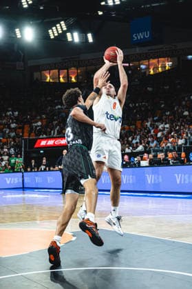 Javante McCoy (Balkan Botevgrad) and Devin Schmidt (ratiopharm ulm) battle for the ball during the BKT EuroCup 2026 2027 match between ratiopharm ulm and Balkan Botevgrad at ratiopharm Arena on September 30, 2026 in Neu Ulm, Germany. (Photo by Harry Langer DeFodi Images) -