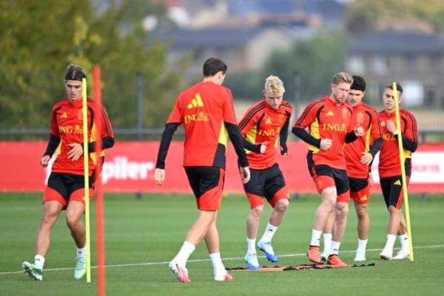 Belgium v Turkey - UEFA Nations League 2026 Media Activities 01 10 2026 TUBIZE, BELGIUM - OCTOBER 01 : Seys Joaquin defender of Belgium, De Bruyne Kevin forward of Belgium pictured during a training session ahead of the UEFA Nations League tournament league phase matchday 3 group A1 match between Belgium and Turkey on October 1, 2026 in Tubize, Belgium, 01 10 2026 Tubize Belgium  Copyright: xNicoxVereeckenx