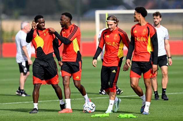 Belgium v Turkey - UEFA Nations League 2026 Media Activities 01 10 2026 TUBIZE, BELGIUM - OCTOBER 01 : Keita Mandela midfielder of Belgium, Lukebakio Dodi forward of Belgium, Godts Mika forward of Belgium and De Winter Koni defender of Belgium pictured during a training session ahead of the UEFA Nations League tournament league phase matchday 3 group A1 match between Belgium and Turkey on October 1, 2026 in Tubize, Belgium, 01 10 2026 Tubize Belgium  Copyright: xNicoxVereeckenx
