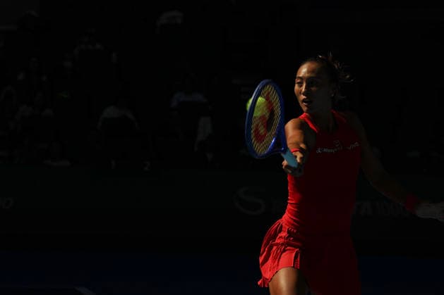 (261001) -- BEIJING, Oct. 1, 2026 -- Zheng Qinwen competes during the women s singles first round match between Zheng Qinwen of China and Shi Han of China at 2026 China Open tennis tournament in Beijing, China, Oct. 1, 2026. ) (SP)CHINA-BEIJING-TENNIS-CHINA OPEN-WOMEN S SINGLES(CN) BaixXuefei 