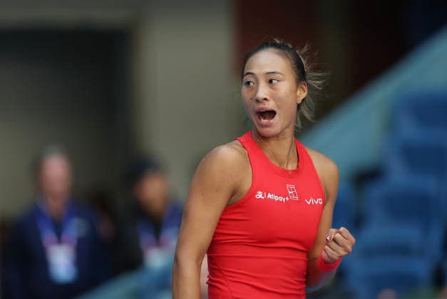(261001) -- BEIJING, Oct. 1, 2026 -- Zheng Qinwen celebrates during the women s singles first round match between Zheng Qinwen of China and Shi Han of China at 2026 China Open tennis tournament in Beijing, China, Oct. 1, 2026. ) (SP)CHINA-BEIJING-TENNIS-CHINA OPEN-WOMEN S SINGLES(CN) BaixXuefei 