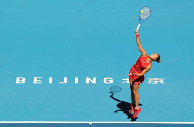 (261001) -- BEIJING, Oct. 1, 2026 -- Zheng Qinwen competes during the women s singles first round match between Zheng Qinwen of China and Shi Han of China at 2026 China Open tennis tournament in Beijing, China, Oct. 1, 2026. ) (SP)CHINA-BEIJING-TENNIS-CHINA OPEN-WOMEN S SINGLES(CN) BaixXuefei 
