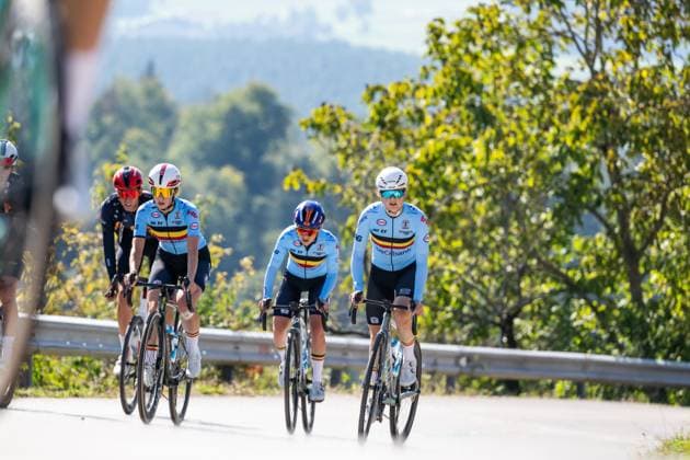 Belgian riders are pictured in action during a training before the cycling European Championships, in Ljubljana, Slovenia, Thursday 1 October 2026. The UEC road championships are taking place from 03 to 07 October. DAVIDxPINTENS  x188430730x
