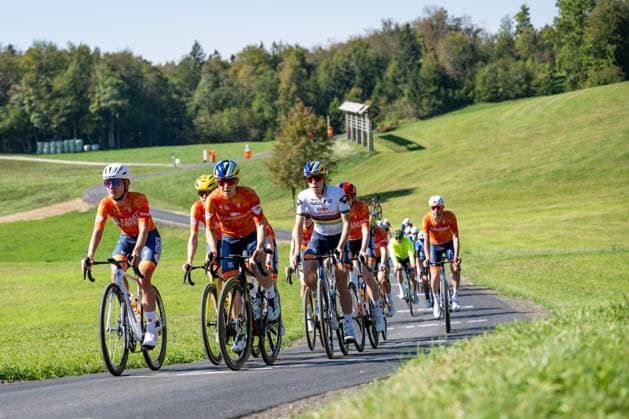 Dutch Demi Vollering is pictured in action during a training before the cycling European Championships, in Ljubljana, Slovenia, Thursday 1 October 2026. The UEC road championships are taking place from 03 to 07 October. DAVIDxPINTENS  x188430773x