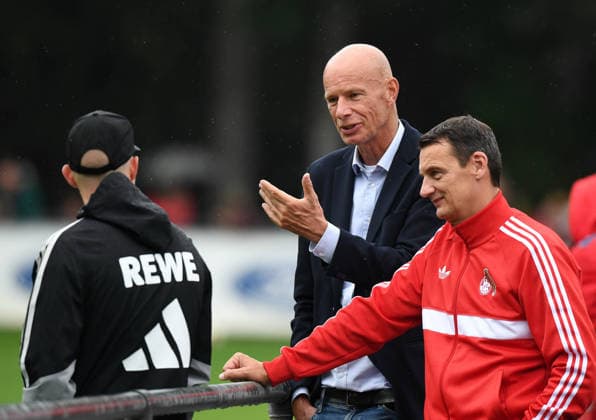 01.10.2026, xophax, Fussball 1.Bundesliga, 1.FC Koeln Training in der Länderspielpause. Präsident Jörn Stobbe , Ulf Sobek , Trainer Rene Wagner (alle 1.FC Köln ) Koeln