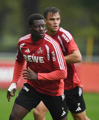 01.10.2026, xophax, Fussball 1.Bundesliga, 1.FC Koeln Training in der Länderspielpause. Ragnar Ache , links und Thijs Dallinga , rechts ( beide 1.FC Köln ) Koeln